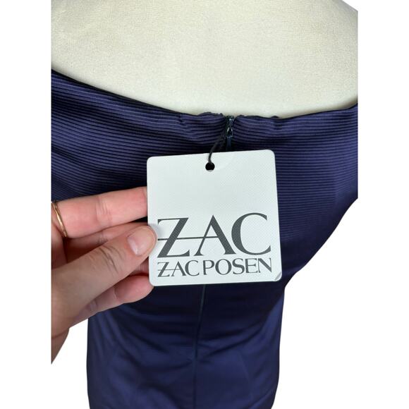 New Nwt Zac Posen Eggplant Purple Corseted Scalloped Neck Bodycon Mini Dress - 6 - Picture 8 of 13